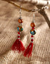 Blue Pottery 2 Bead With Tassels Earring (Brown)